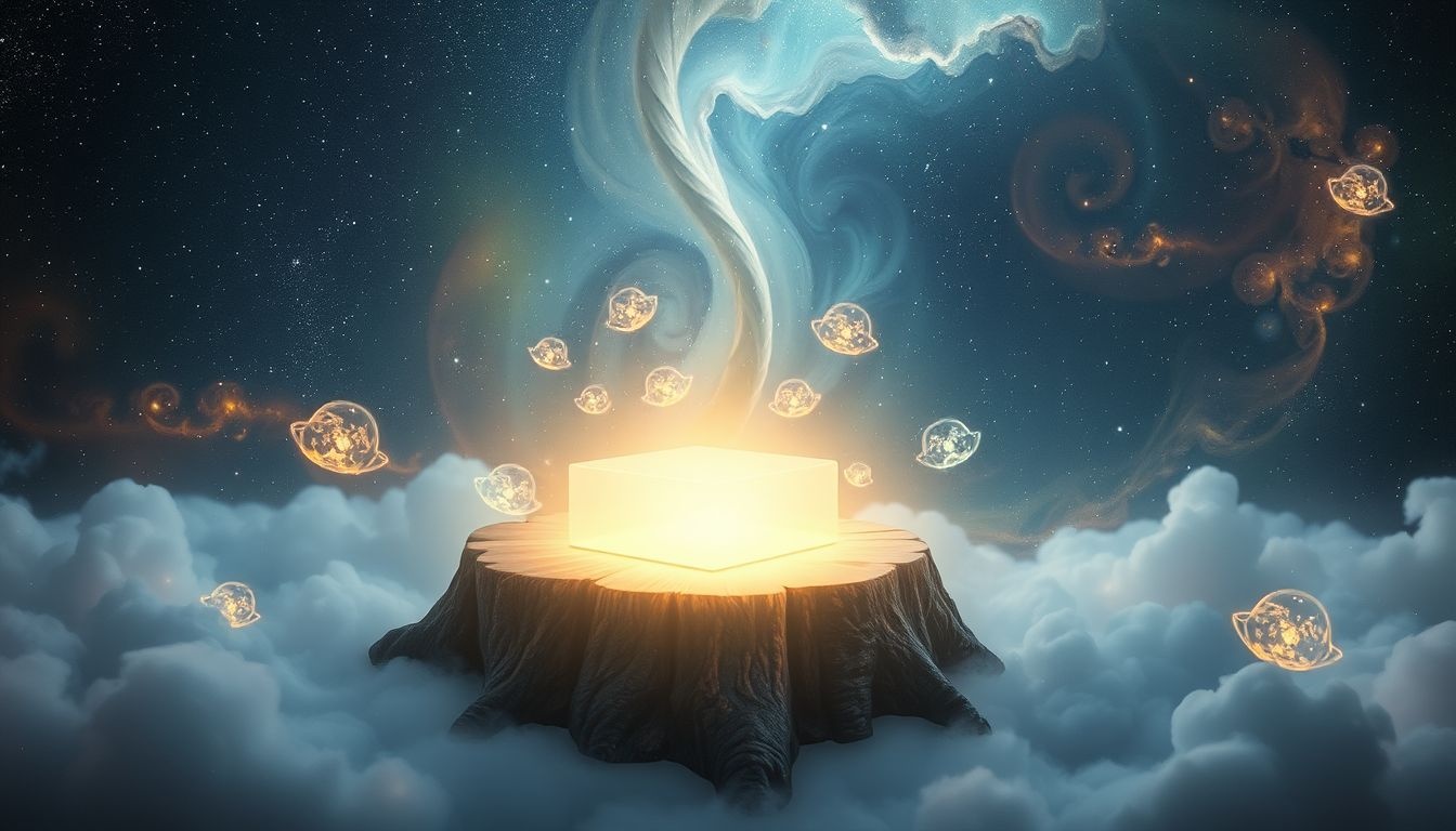Een stronk als tafel symboliseert stevig fundament en creativiteit.