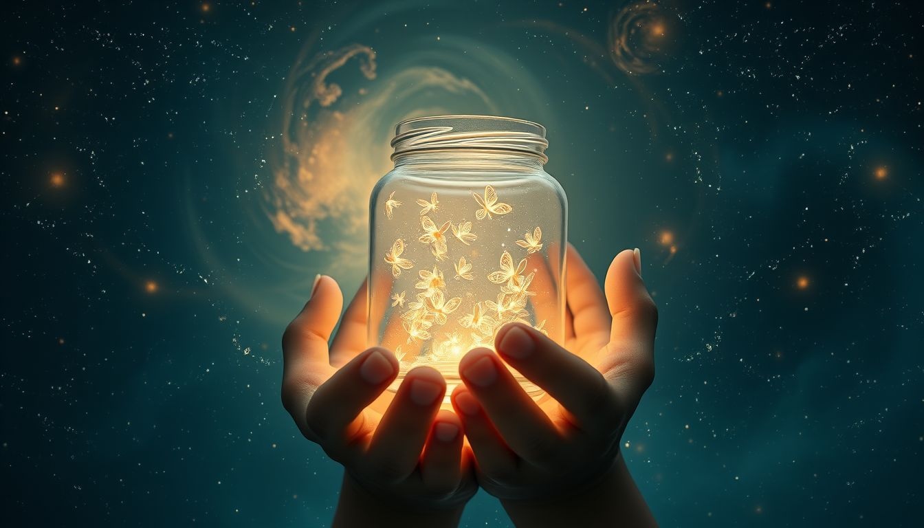 Luciertjes in een potje symboliseren gevangen hoop en inspiratie.