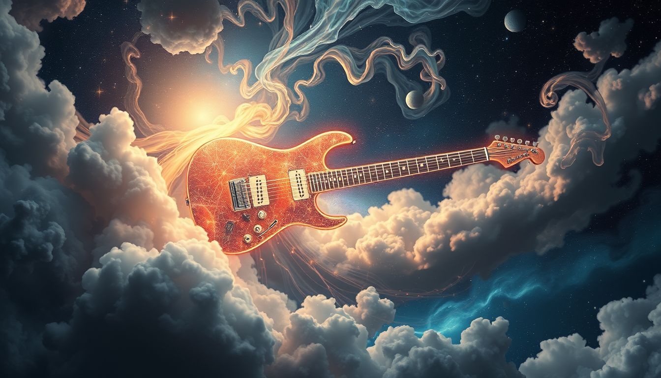 Dromen over elektrische gitaar symboliseert creatieve ambitie en faalangst.