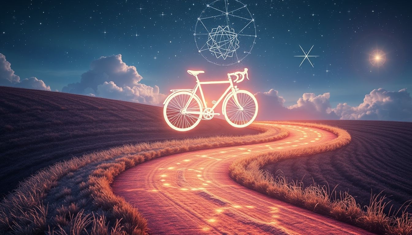 Dromen over fietsen op een landweg symboliseert vrijheid en nieuwe avonturen.