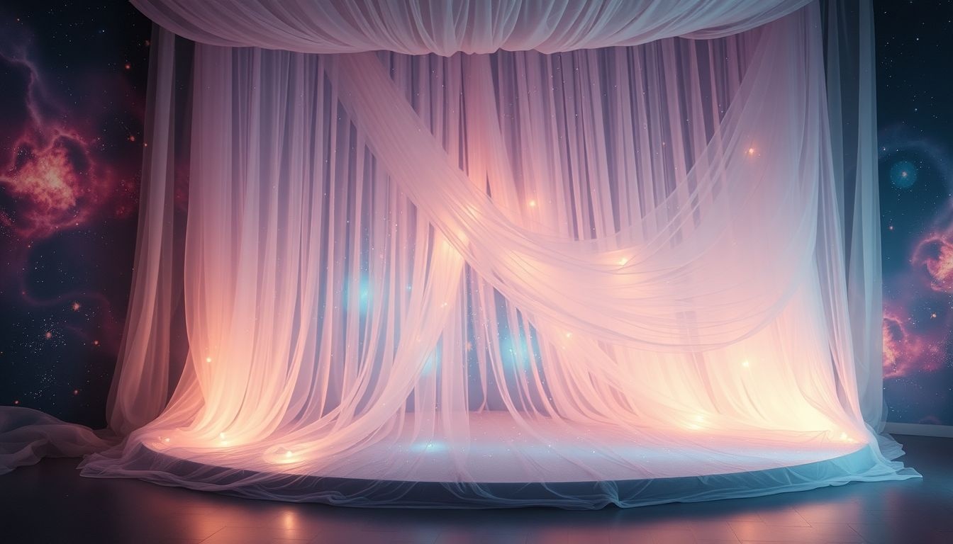 Dromen over tulle op een podium symboliseert expressie en kwetsbaarheid.