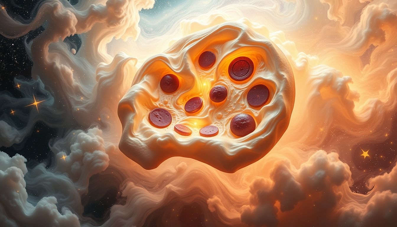 Een pratende pizza symboliseert diepe intuïtie en innerlijk inzicht.