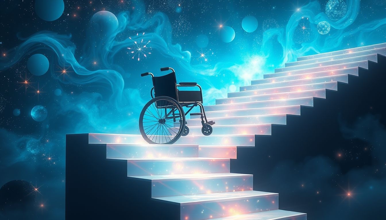Dromen over trappen en rolstoelen symboliseren uitdagingen en vooruitgang.