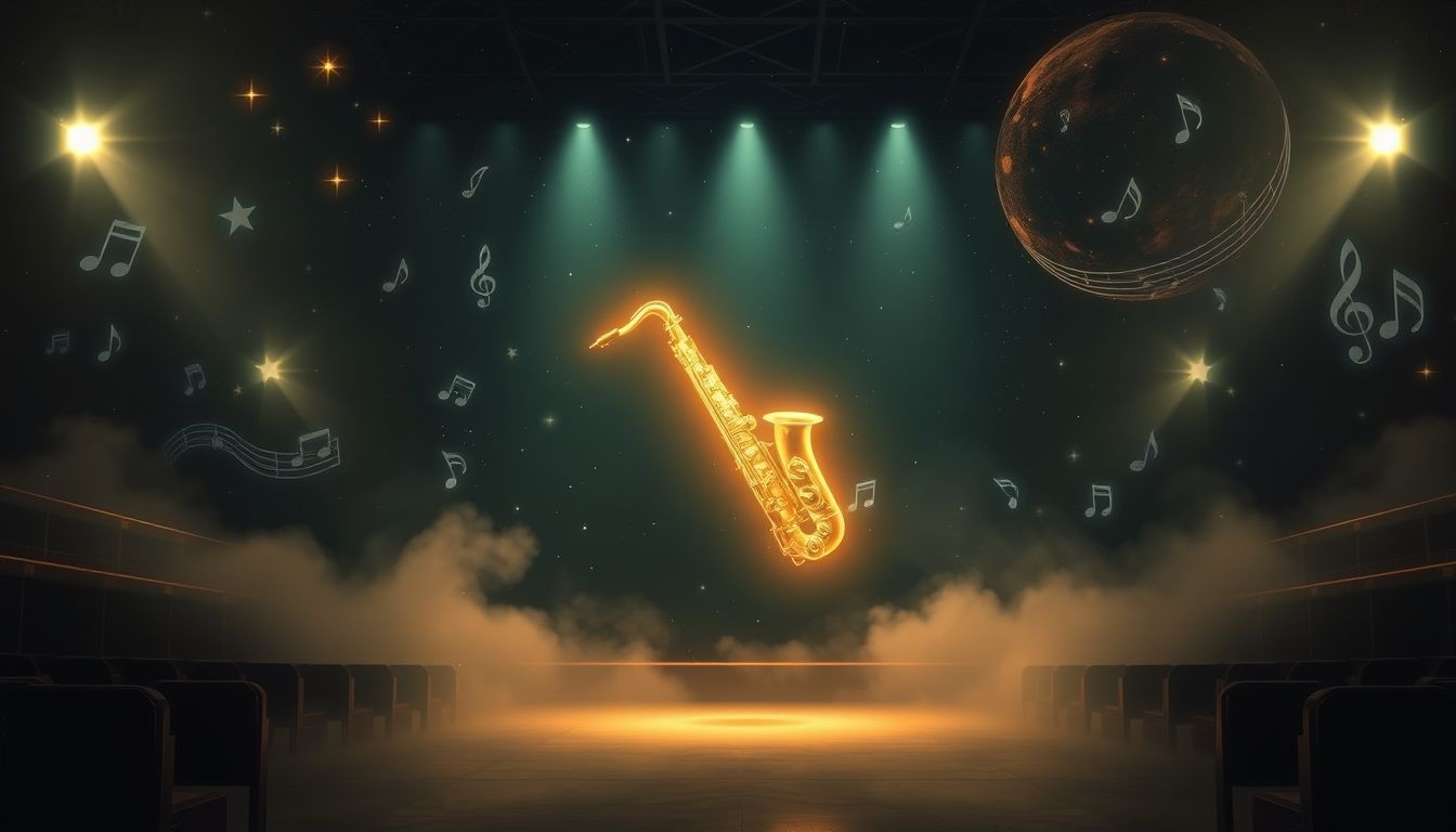 Dromen over saxofoon in leeg theater symboliseert verborgen talenten en stilte.