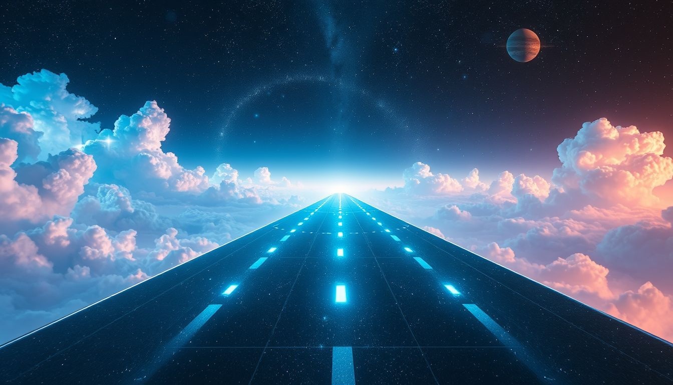 Een vliegende startbaan symboliseert snelle vooruitgang en nieuwe kansen.