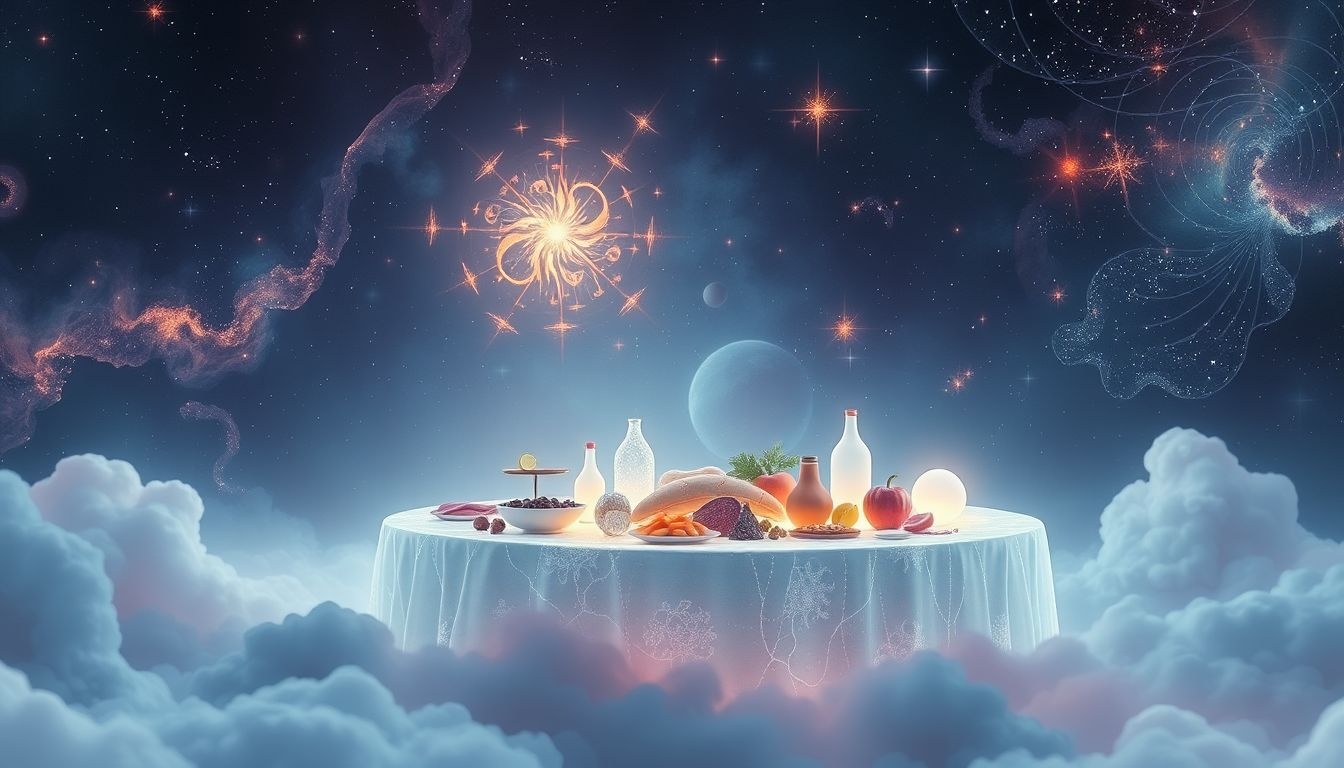 Dromen over weelderig eten symboliseert overvloed en emotionele voldoening.