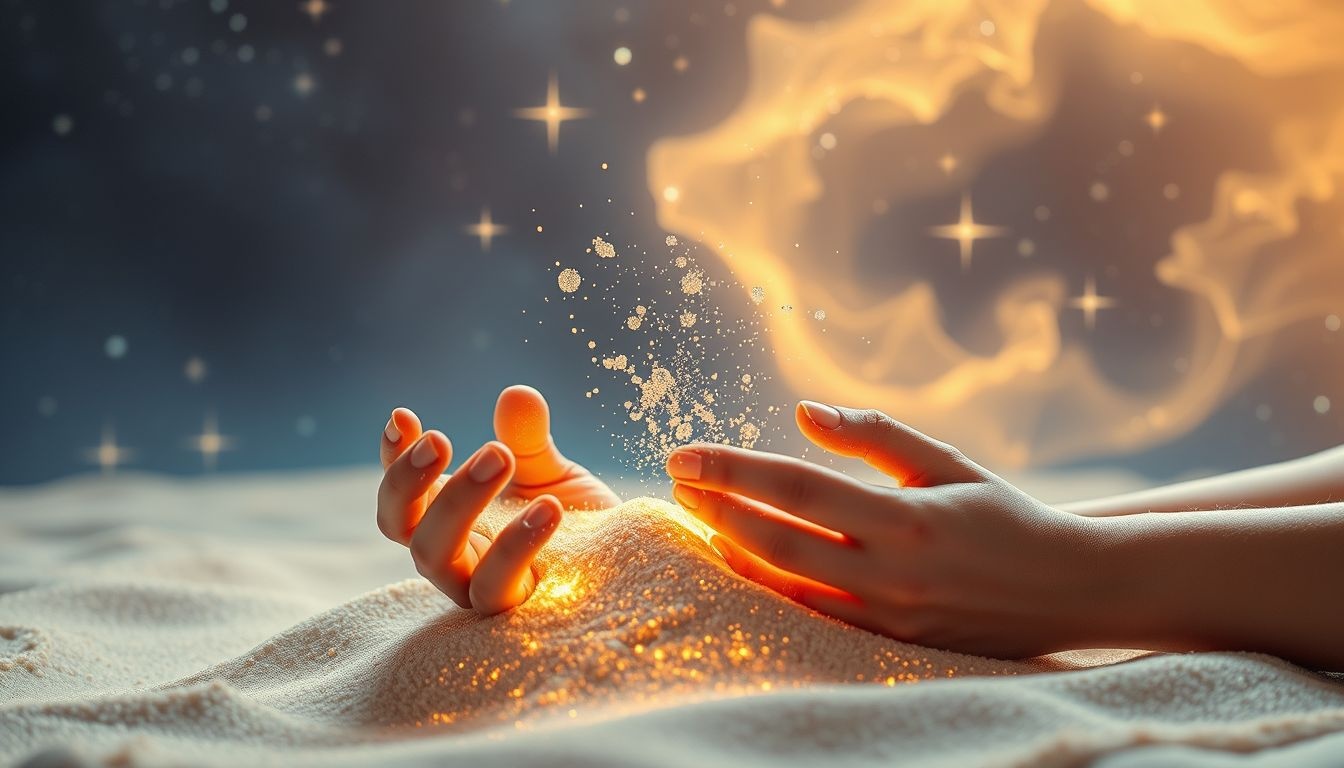 Dromen over zand spelen symboliseert kinderlijkheid en creatieve verkenning.