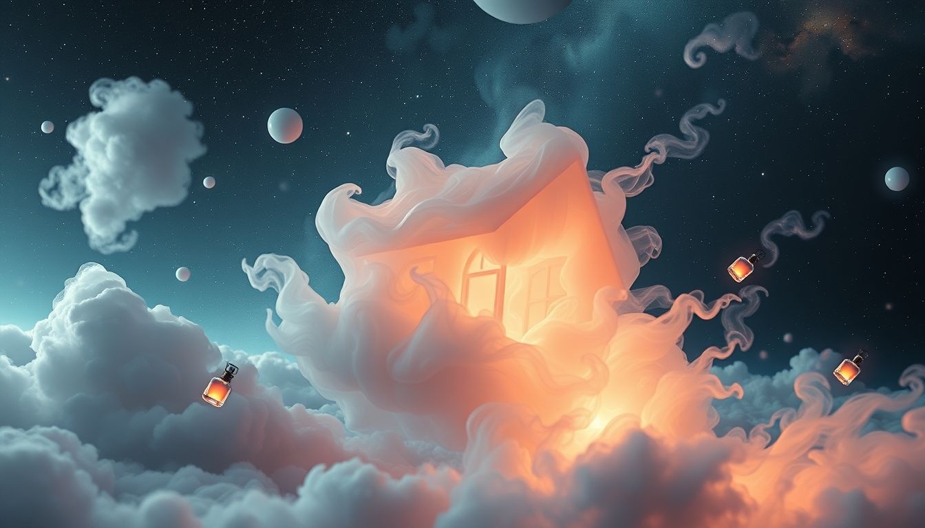 Dromen over parfum in een droomhuis symboliseert innerlijke harmonie en zelfzorg.