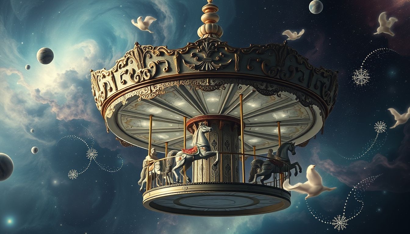 Dromen over een carrousel symboliseert levenscycli en herhaling.