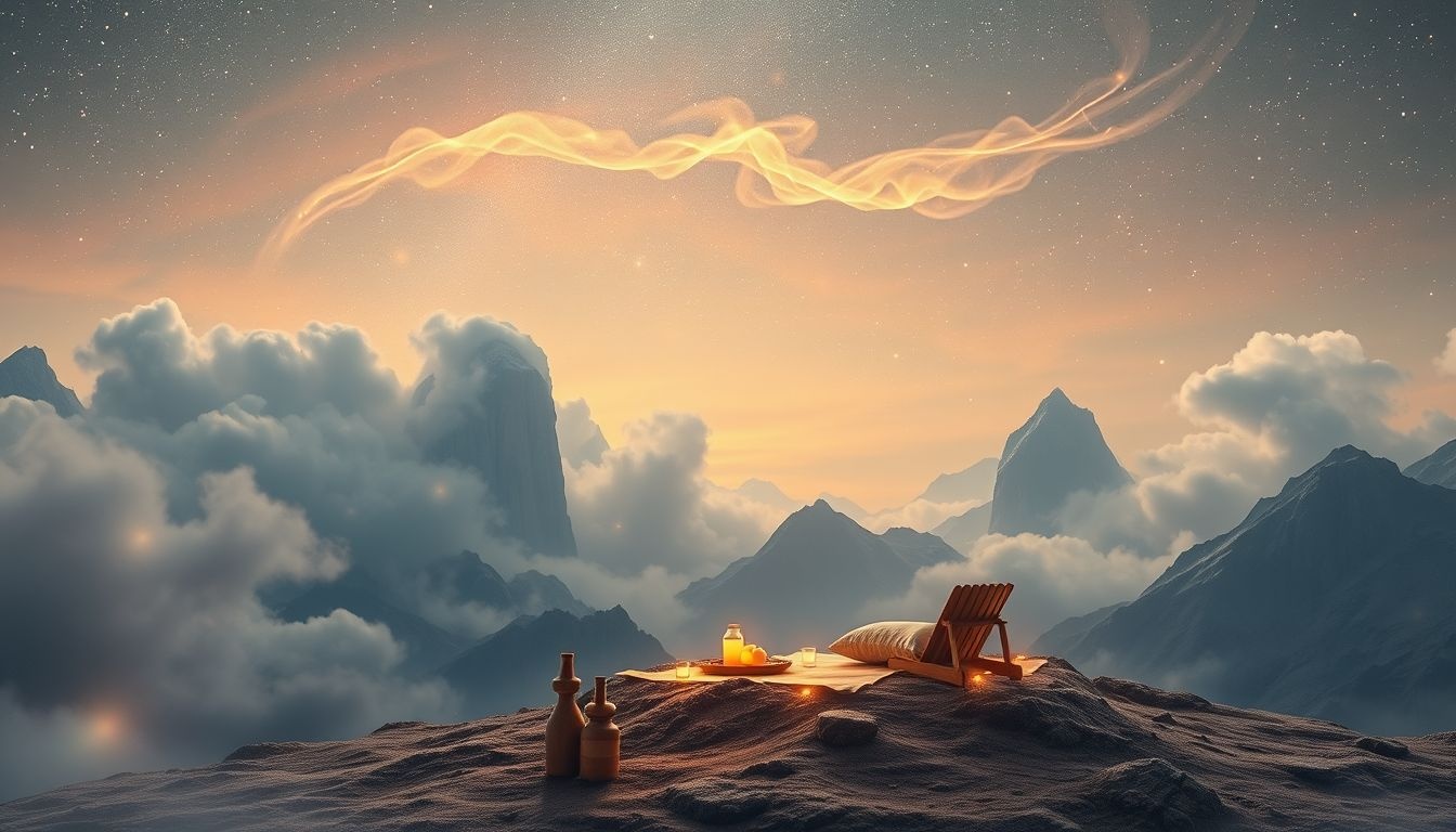 Een picknick in een bergpas symboliseert innerlijke rust en balans.