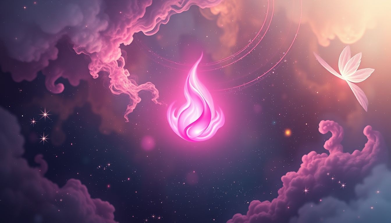 Een magenta vlam symboliseert spirituele transformatie en innerlijke kracht.