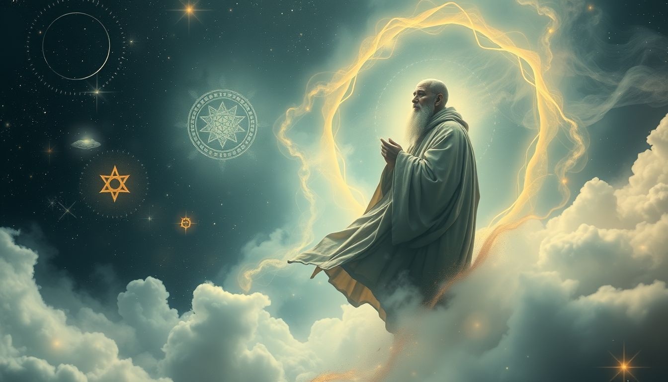 Een oude bedelmonnik symboliseert innerlijke wijsheid en spirituele groei.
