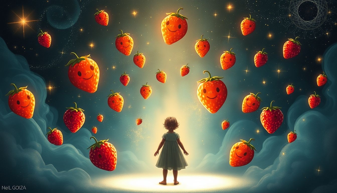 Lachende aardbeien symboliseren vrolijke acceptatie van je eigen gekte.