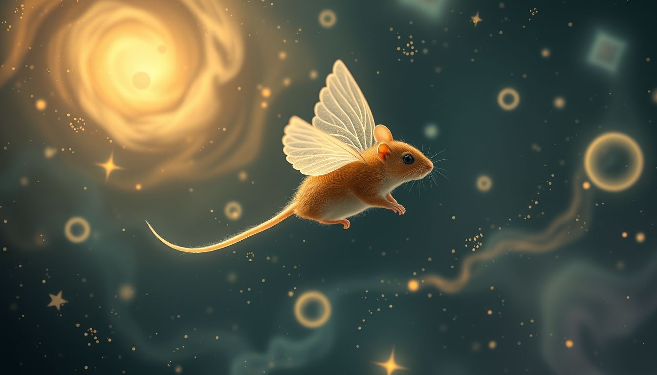 Een vliegende spitsmuis symboliseert onverwachte vrijheid en nieuwe kansen.