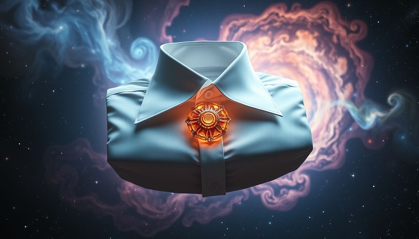 Een herenkraag met opvallende knoop symboliseert zelfexpressie en status.
