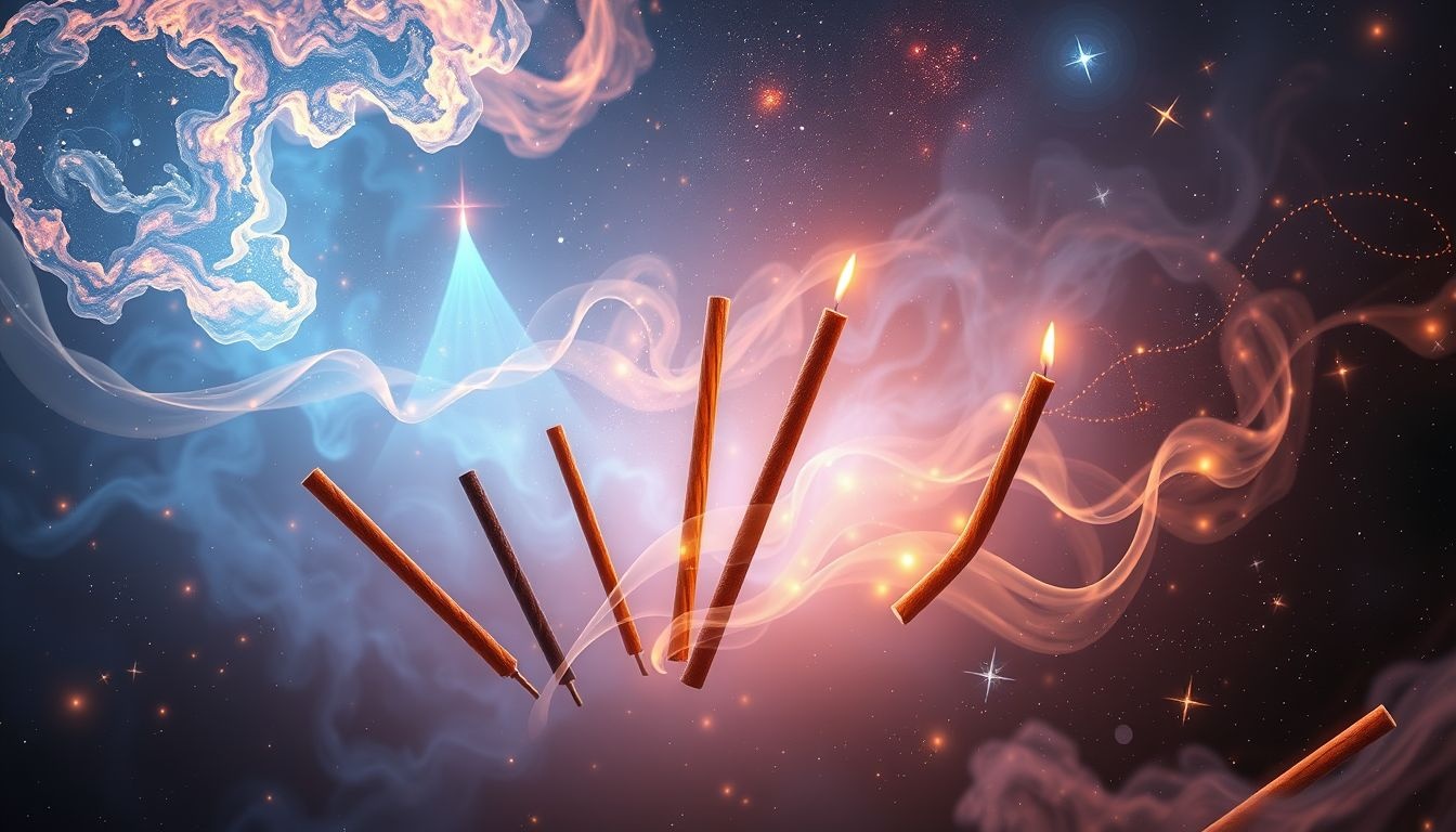 Verschillende wierookstokjes symboliseren diverse spirituele energieën in dromen.