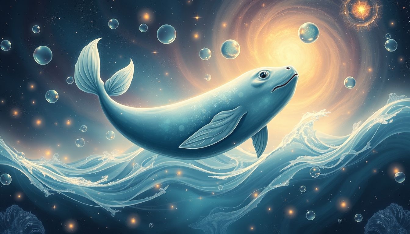 Een dansende zeekoe symboliseert vreugde en innerlijke vrijheid.