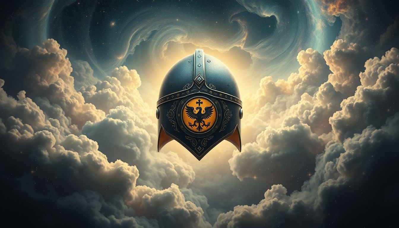 Een stalen helm met ranginsigne symboliseert leiderschap en bescherming.