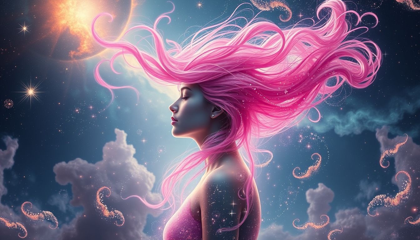 Dromen over magenta haar symboliseert creativiteit en zelfexpressie.