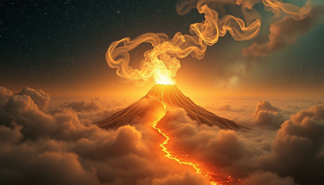 Dromen over vulkanen en sterrenhemel symboliseren innerlijke kracht en mysterie.
