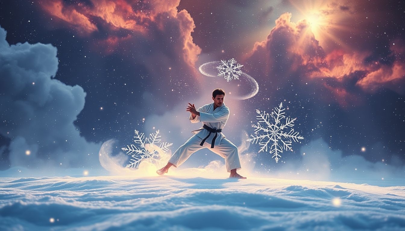 Karate in de sneeuw symboliseert doorzettingsvermogen en innerlijke kracht.