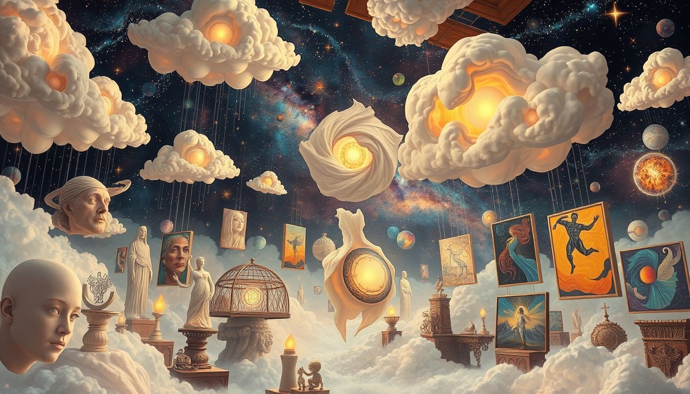 Dromen over een kunstbazaar symboliseert creatieve inspiratie en ontdekking.