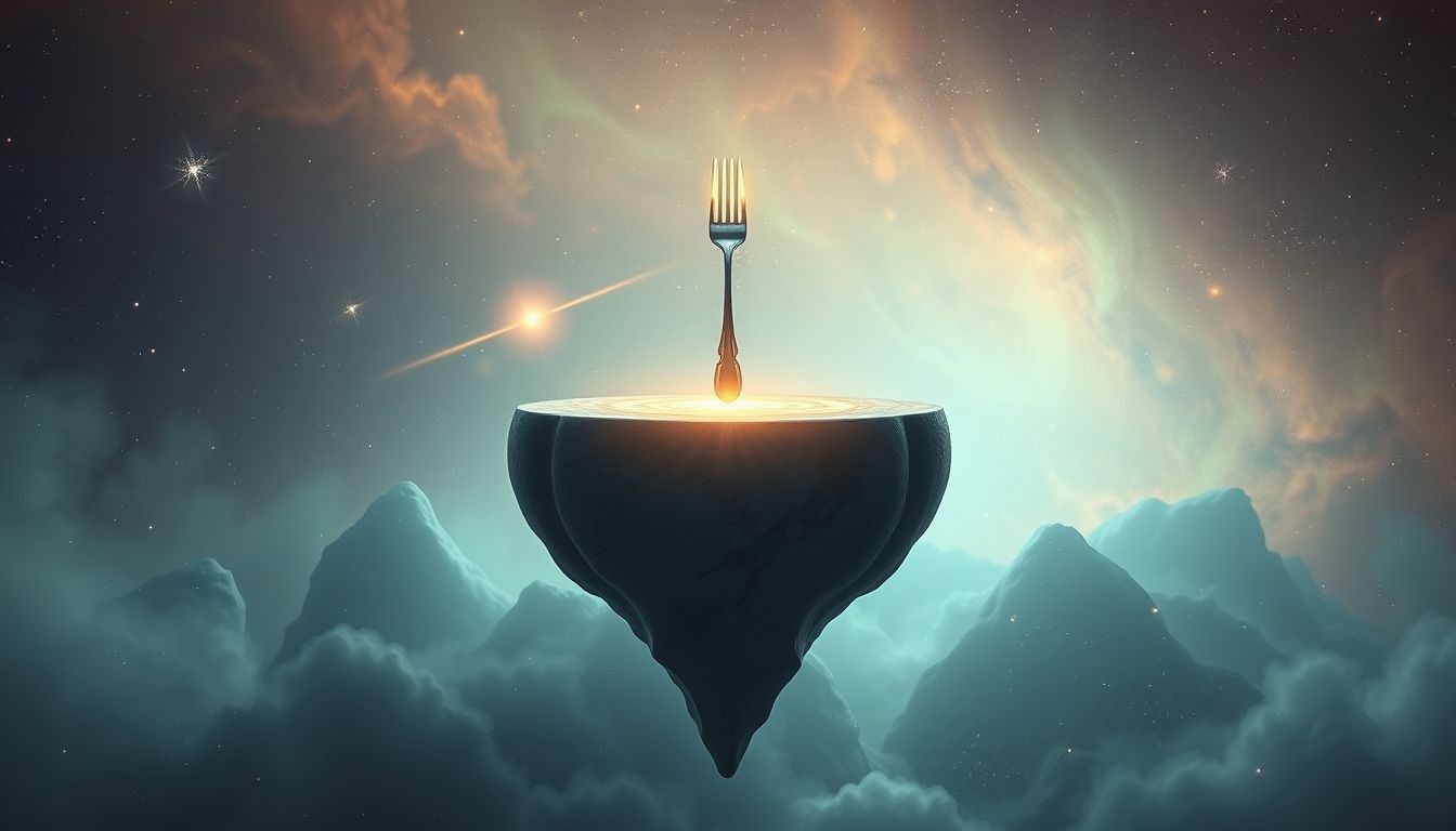 Een vork op een altaar symboliseert innerlijke conflicten en keuzes.