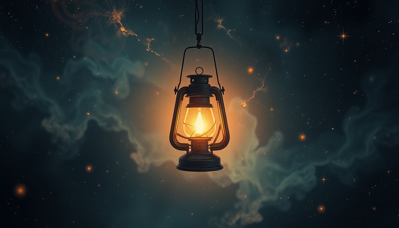 Een mijnwerkerslamp symboliseert verlichting in emotionele duisternis.