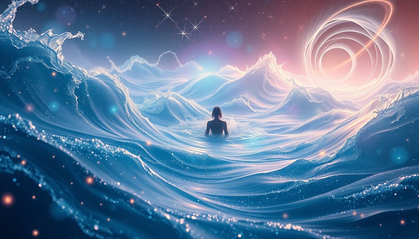 Doorweekt raken in de oceaan symboliseert emotionele overstroming en loslaten.