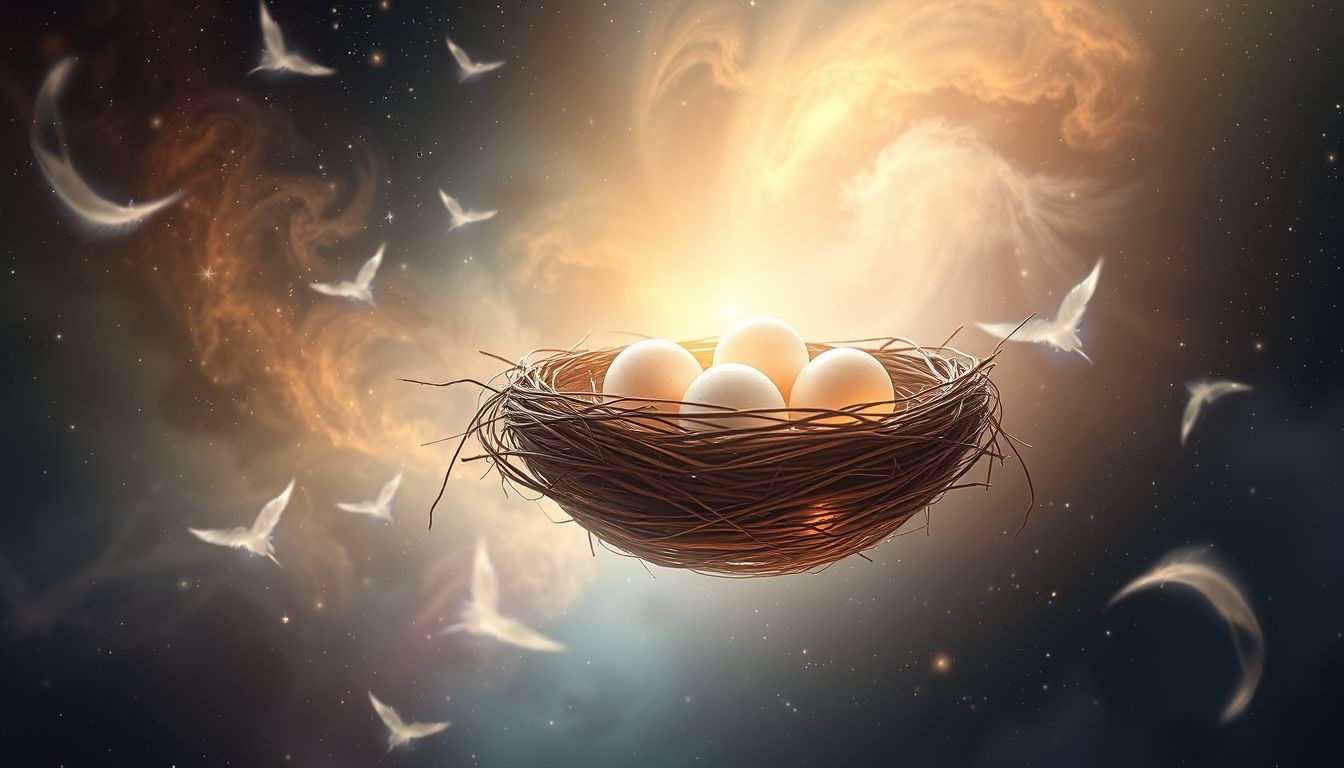 Een nest met vogeleieren symboliseert nieuwe kansen en groei.