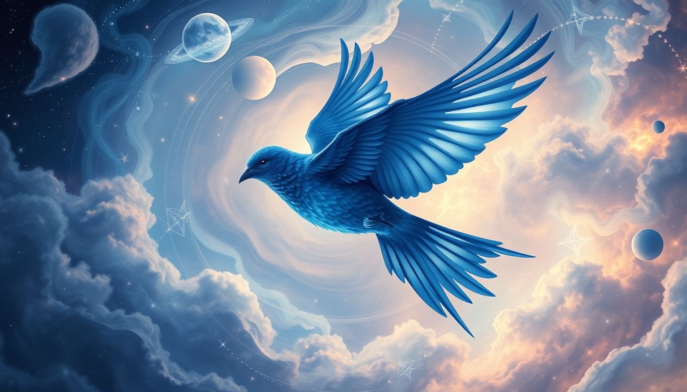 Een indigo vogel symboliseert spirituele vrijheid en intuïtieweek.