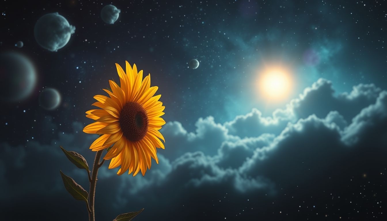 Een zonnebloem die niet draait, symboliseert innerlijke strijd en twijfel.