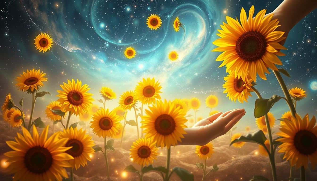 Droom van zonnebloem oogsten symboliseert overvloed en nieuwe kansen.