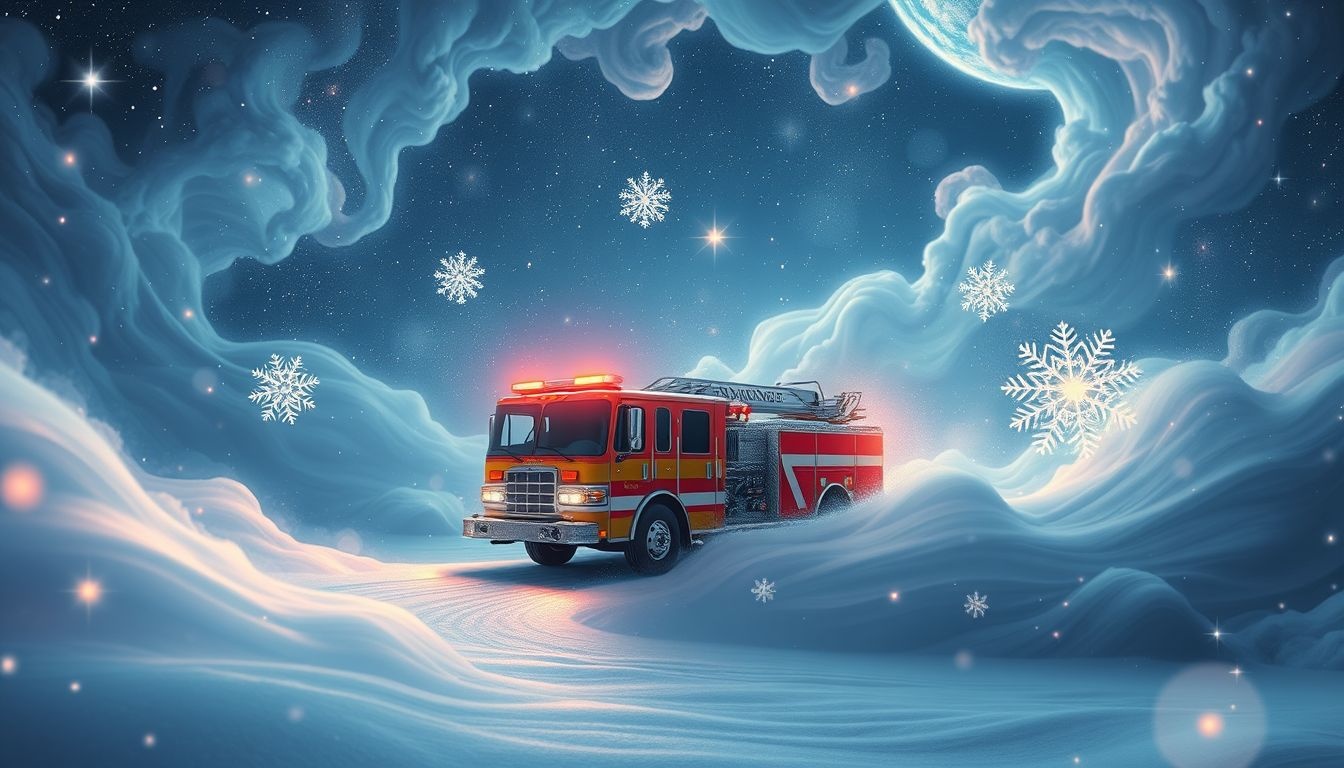 Dromen over brandweerauto in sneeuw symboliseert overwonnen onverwachte obstakels.