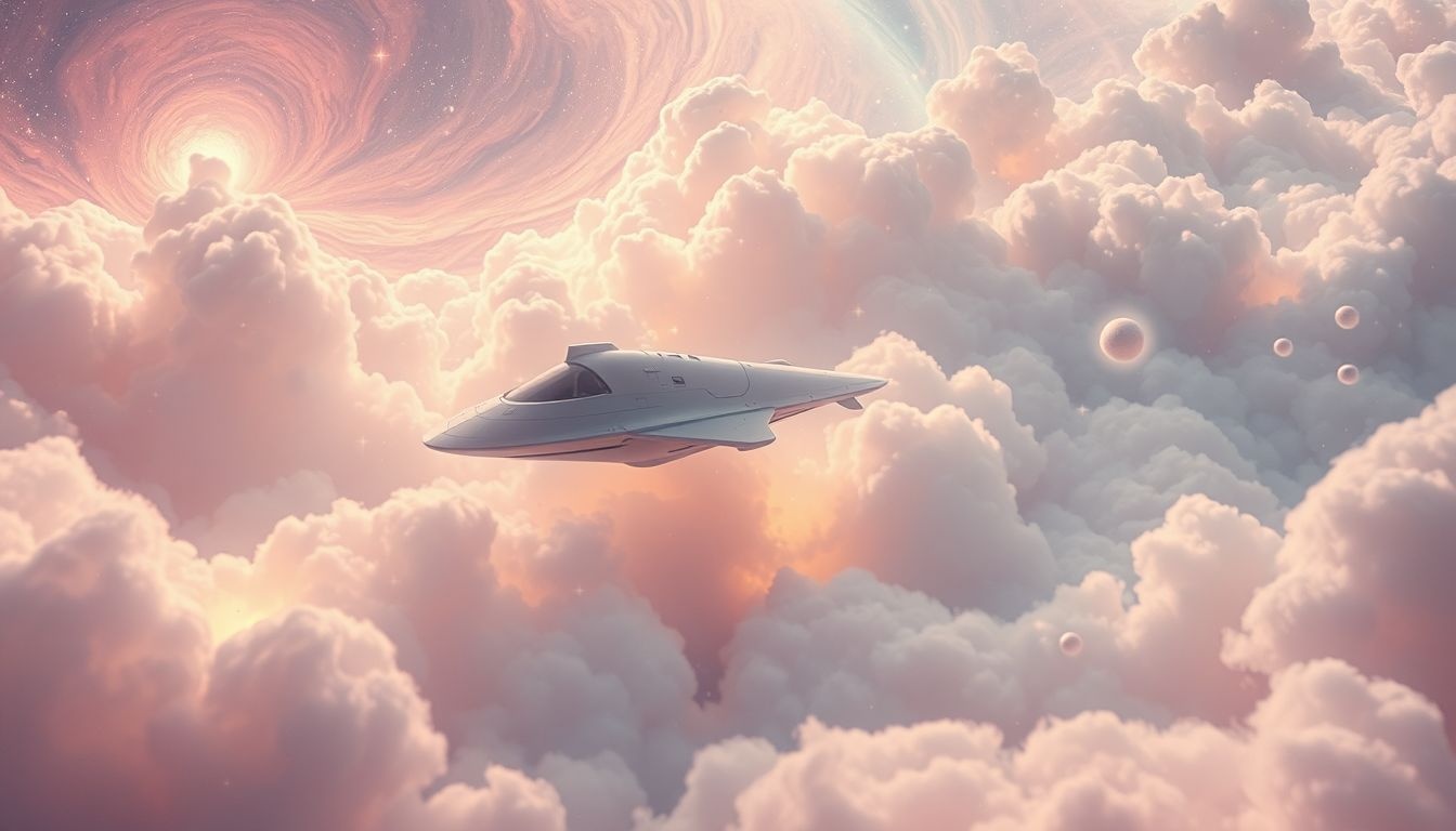 Dromen over ruimteschepen in wolken symboliseren nieuwe spirituele inzichten.