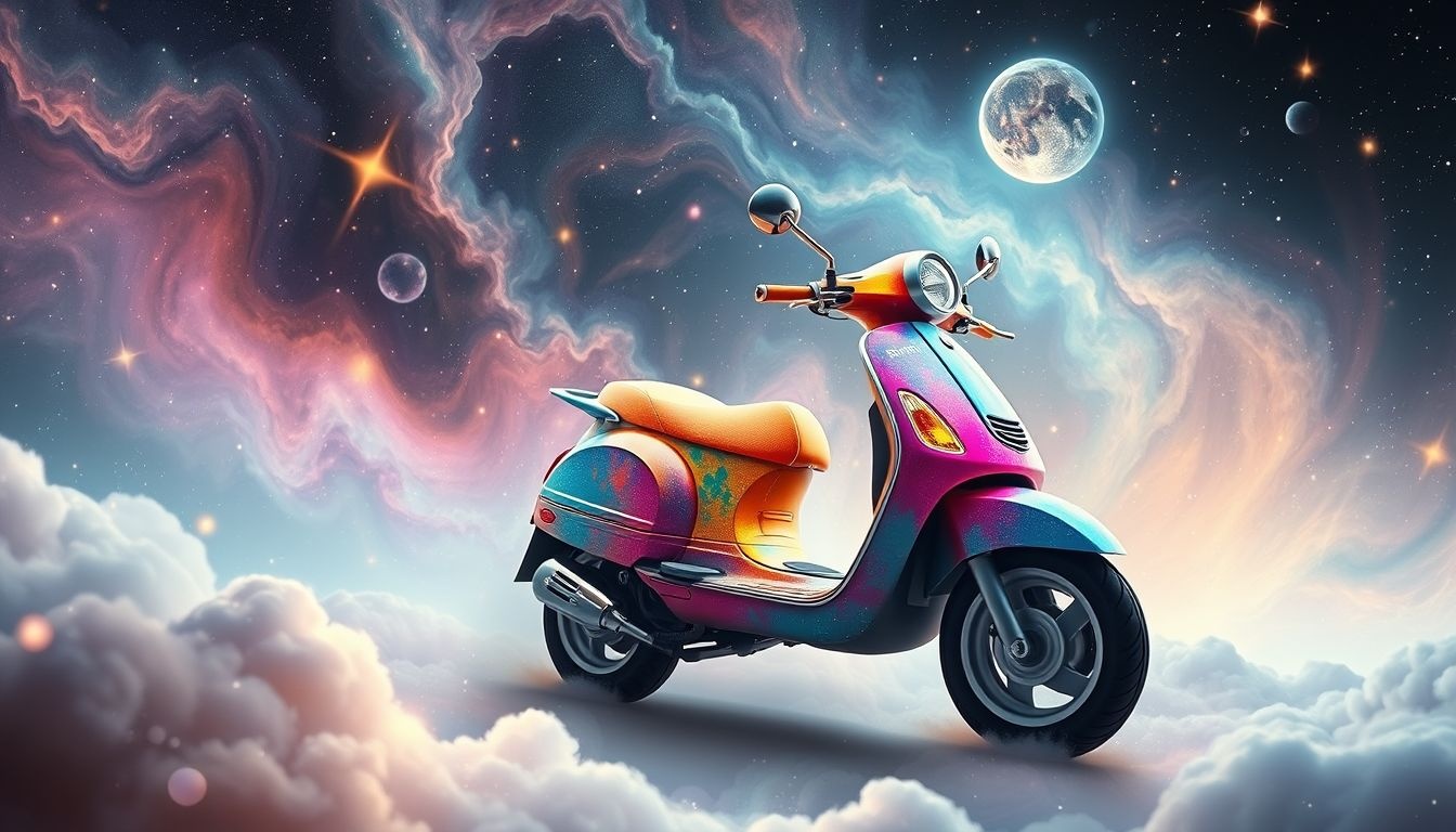 Dromen over felgekleurde scooters symboliseren plezier en creatieve energie.