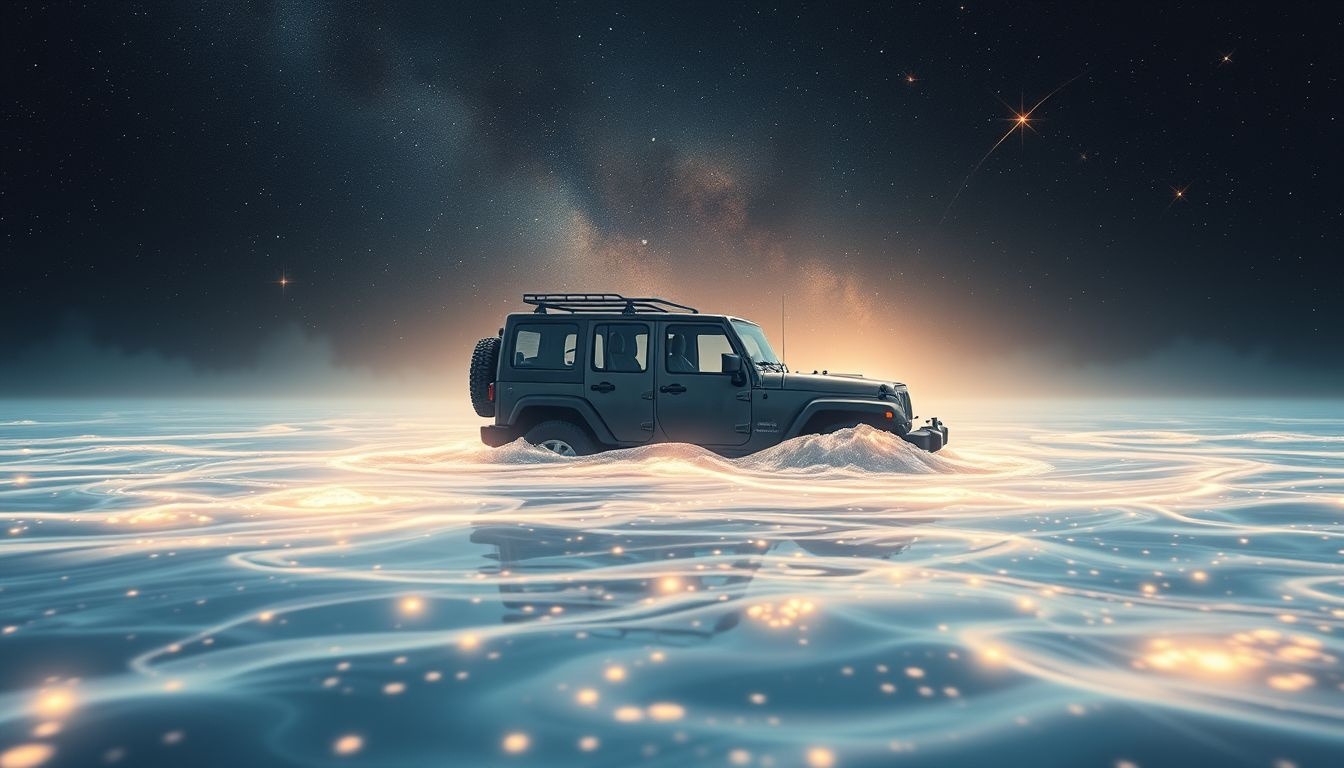 Dromen over terreinwagens in water symboliseren emotionele uitdagingen en controleverlies.