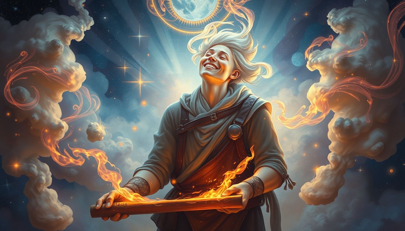 Een lachende wapensmid symboliseert kracht en innerlijke vreugde.