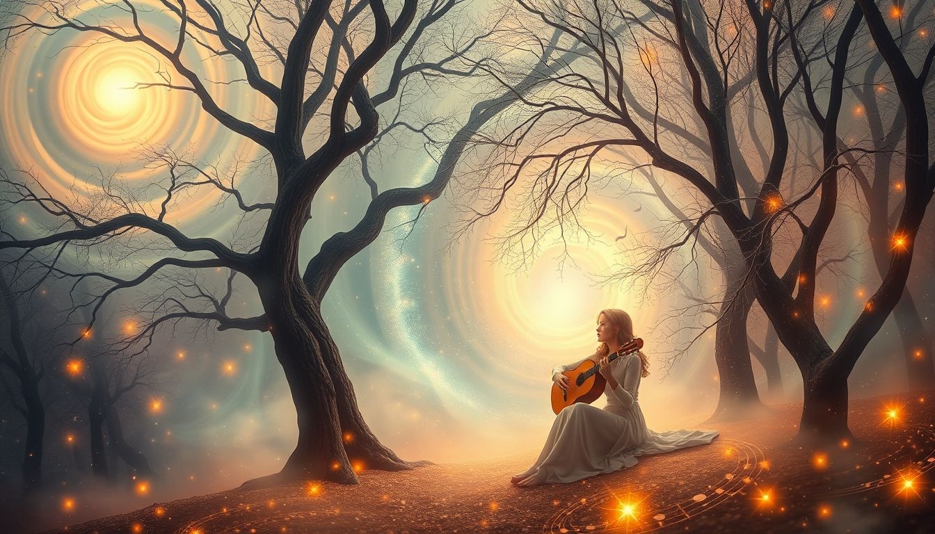 Dromen over dulcimer spelen in bos symboliseert innerlijke harmonie en rust.