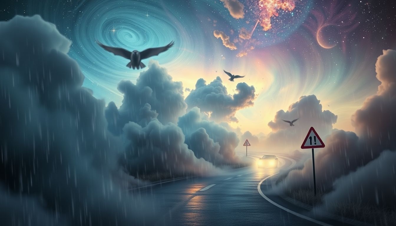 Dromen over slecht weer tijdens rijexamen symboliseren stress en onzekerheid.