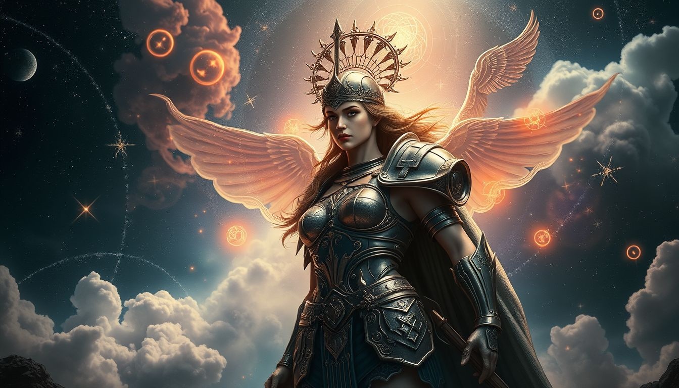 Dromen over Athena in wapenrusting weerspiegelen kracht en wijsheid.