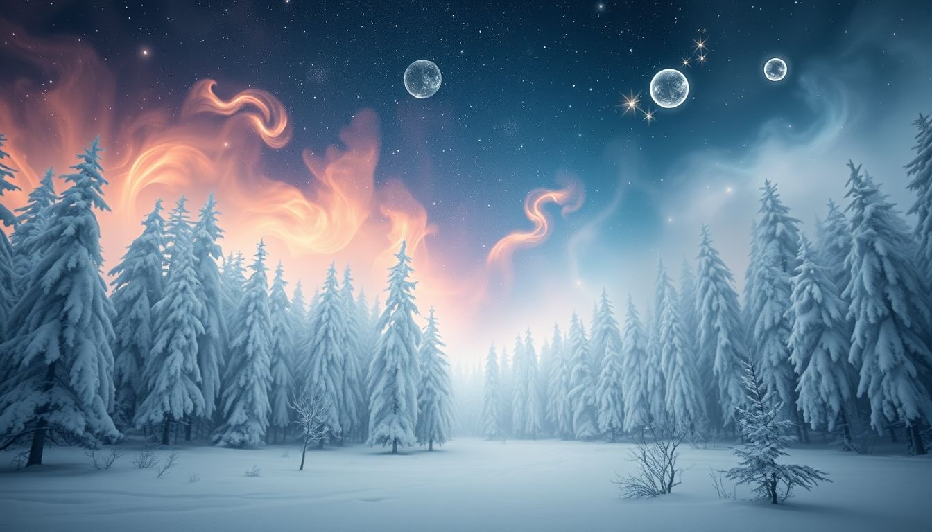 Verdwalen in besneeuwd bos symboliseert zoeken naar innerlijke rust.