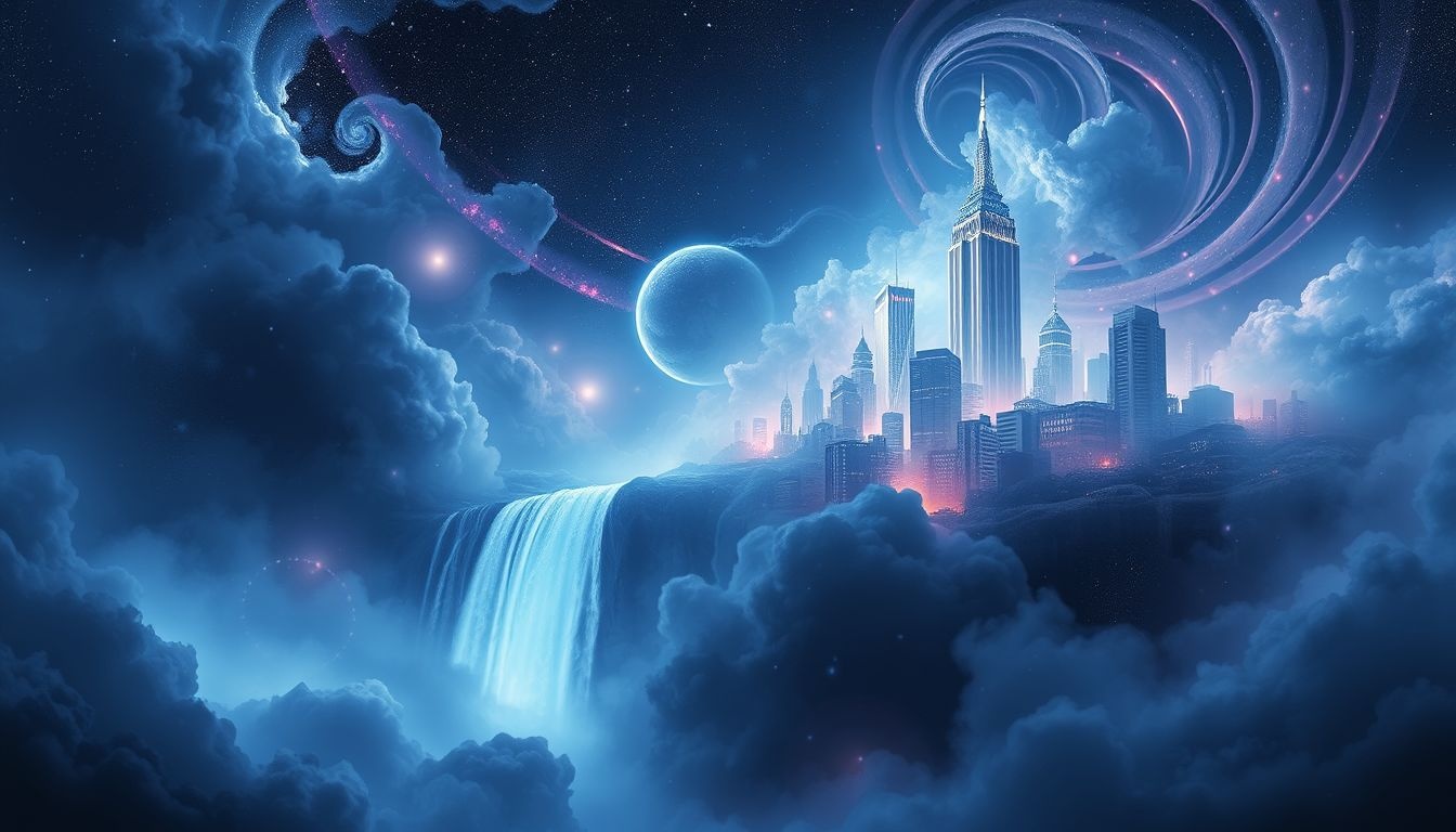 Een waterval in een stad symboliseert onverwachte emotionele vernieuwing.