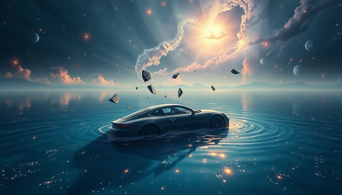 Een zinkende auto in een meer symboliseert loslaten van controle.