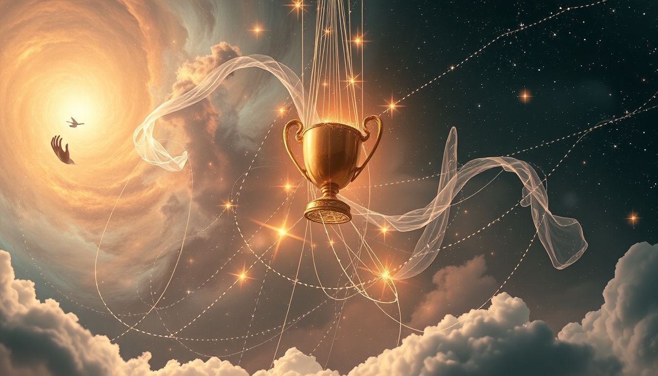 Een te zware trofee symboliseert druk van ongewenste verantwoordelijkheden.