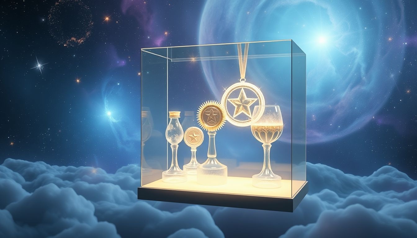 Een vitrine met medailles symboliseert trots en persoonlijke prestaties.