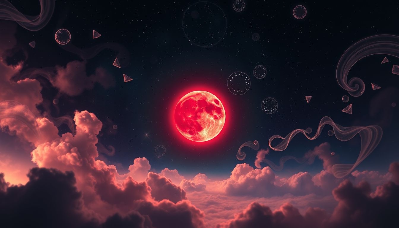 Een bloedrode maan symboliseert emotionele intensiteit en transformatie.