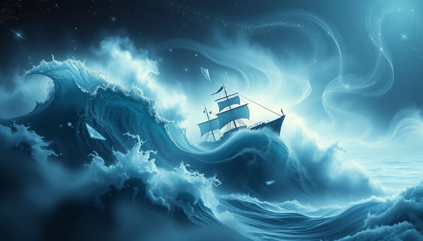 Een schip in een storm symboliseert emoties en uitdagingen in het leven.
