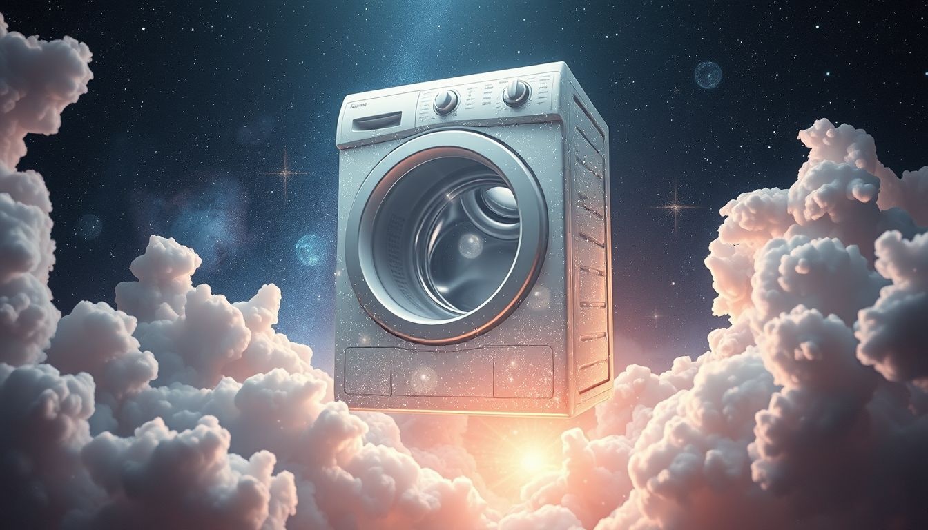 Een wasmachine zonder water symboliseert emotionele droogte en reiniging.