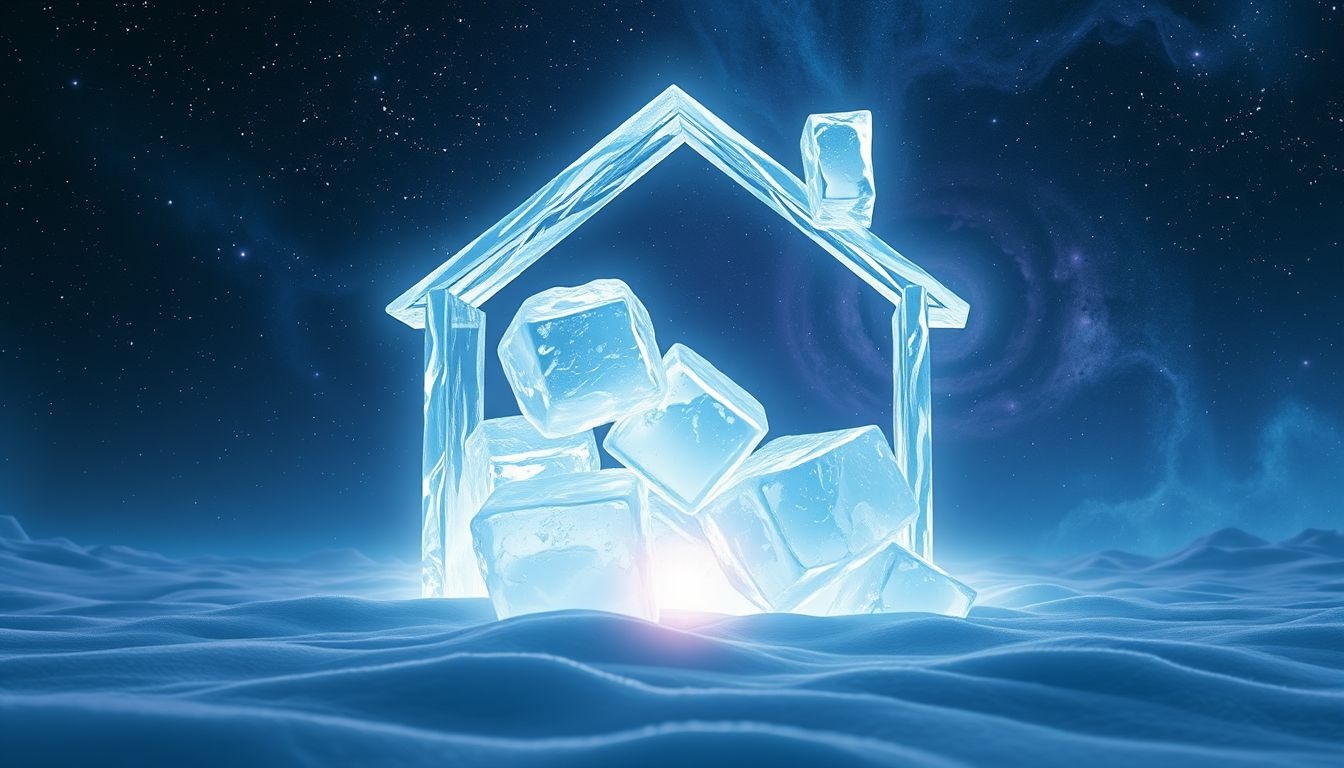 Ijsblokken in huis symboliseren koude emoties en verborgen spanningen.